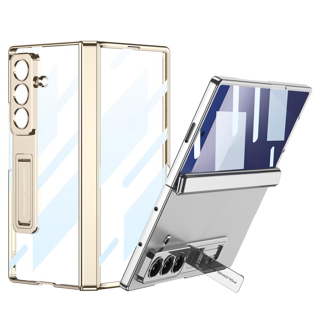 Magnetic Hinge Plating Clear Case for Samsung Galaxy Z Fold 7 Front Screen Glass Protective Stand Cover for Galaxy Z Fold7 Case