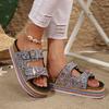 Slippers Fashion Rhinestone Double Buckle One Pedal Platform Women's Beach Sandals Large Size