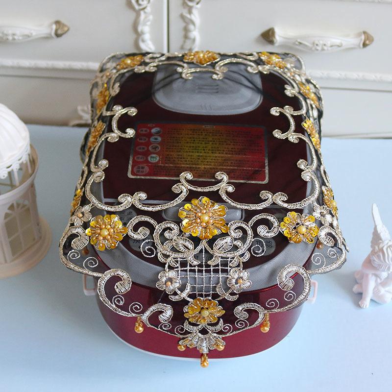 European Premium Black Lace Golden Embroidered Square Table Mat Vase Coffee Kettle Rice Cooker Cover Cloth Wedding Decoration