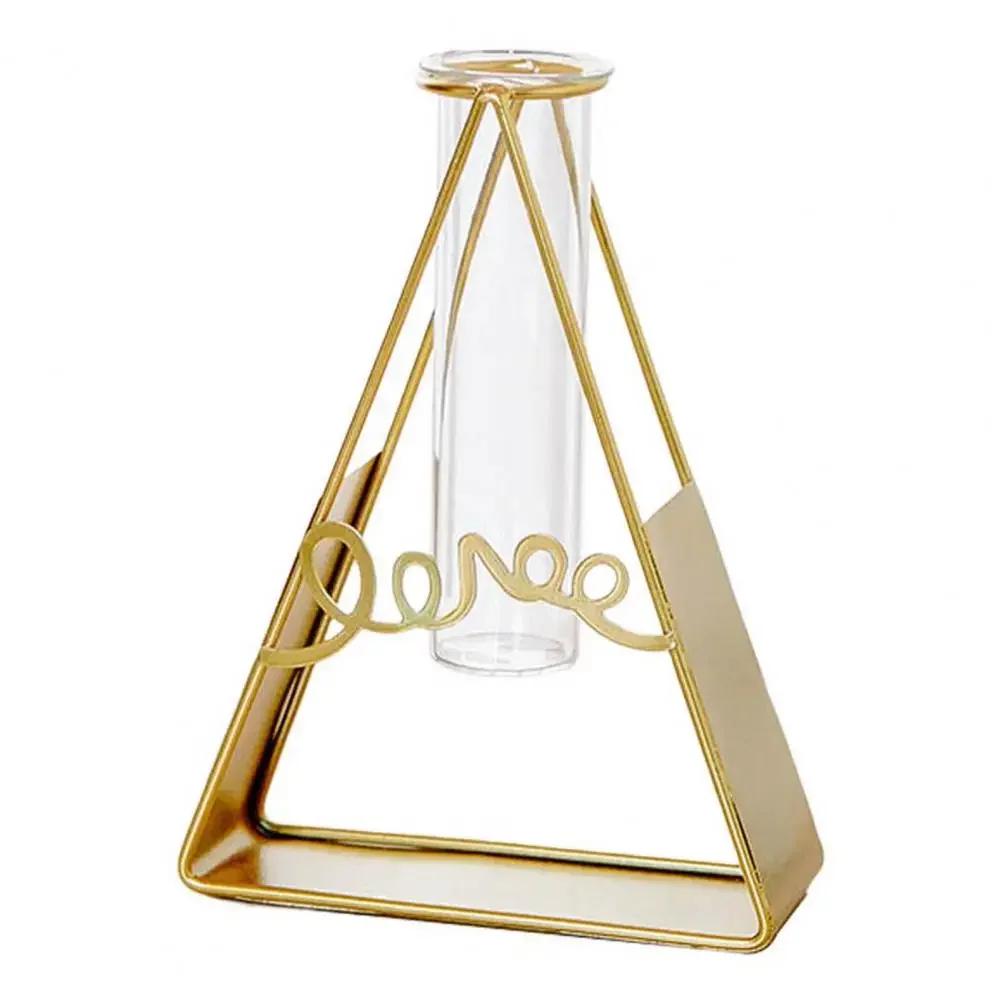 2024 Hydroponic Container 2Pcs/Set Nordic Style Geometric Exquisite Flower Vase Star Shape Metal Frame Glass Home Decoration