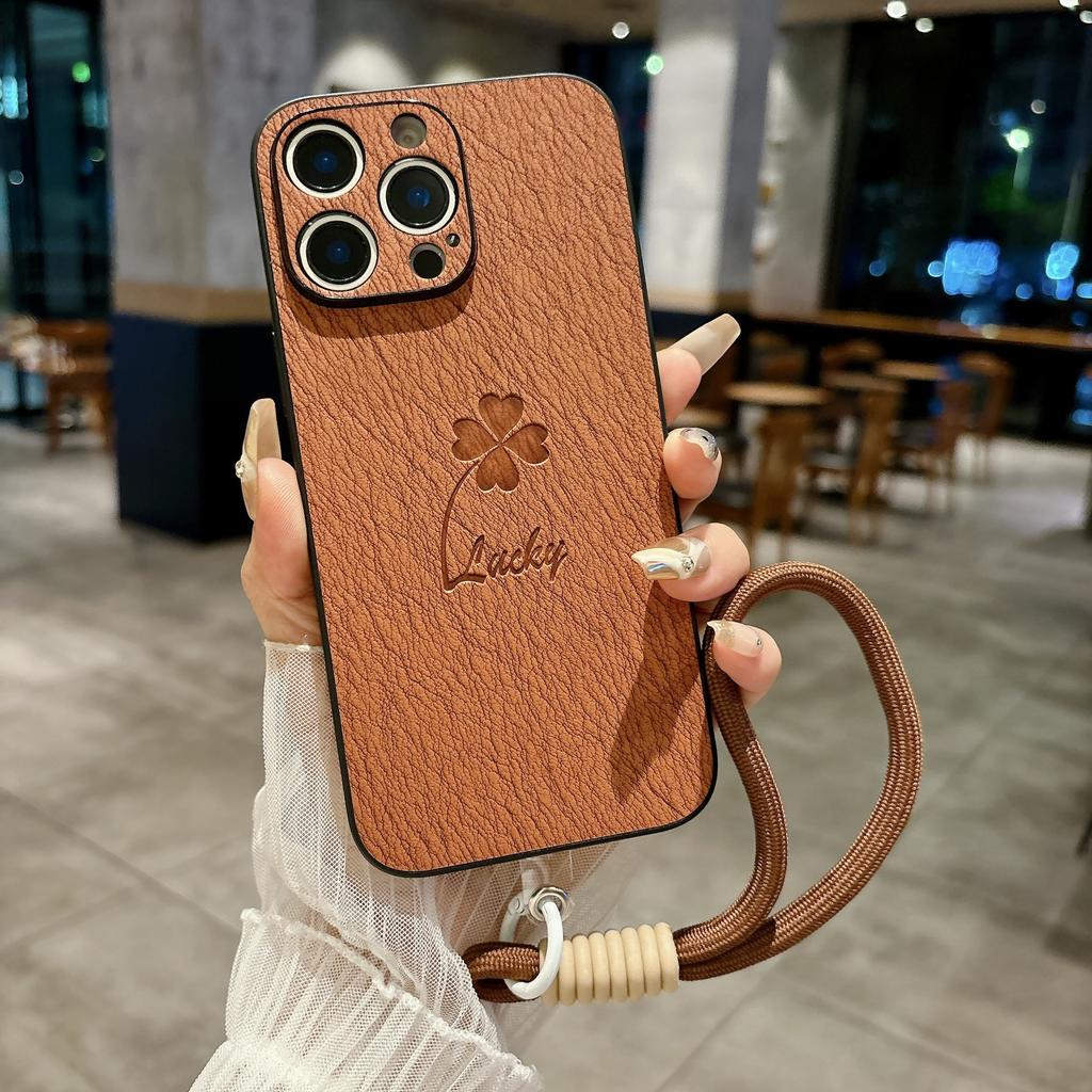 For IPhone 17 New Phone Case Clover for Apple 16 Promax with Hanging Rope 15 Full Pack Protective Cover