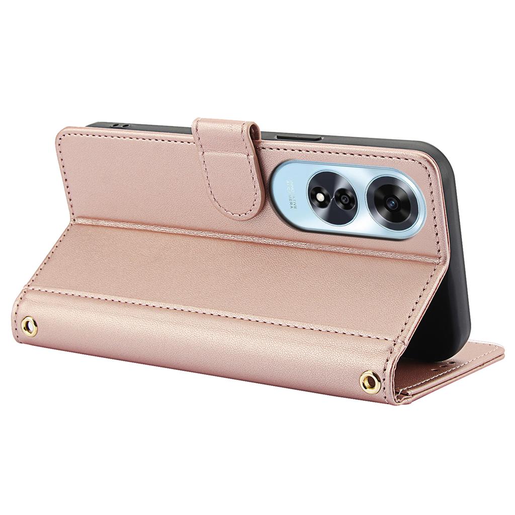 SY-003 For Oppo A60 4G Case PU Leather Stand View Phone Wallet Cover with Hand Strap