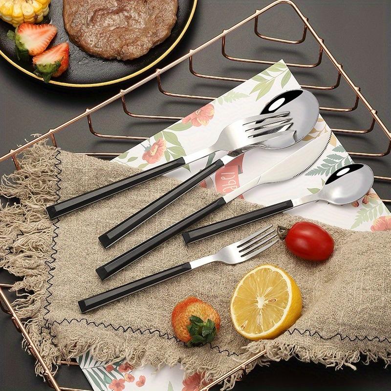 

5Pcs Stainless Steel Cutlery Set, Knife, Fork, Cutlery Sets Service Tableware, Modern Silverware Set with Forks/ Spoons/ Knives чёрный