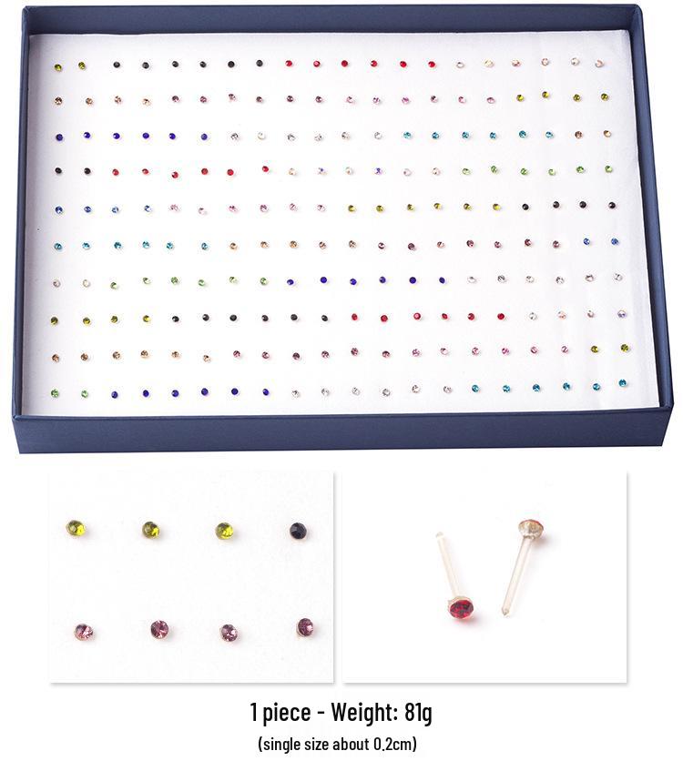 Korean 100-Pair Plastic Boxed Earrings Set - Soft Clay Drip Design, Diamond Glue Needle, Anti-Allergic.