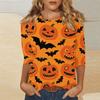 Women's Fashion Casual Three-quarter Sleeve Halloween Printed Round Neck Top