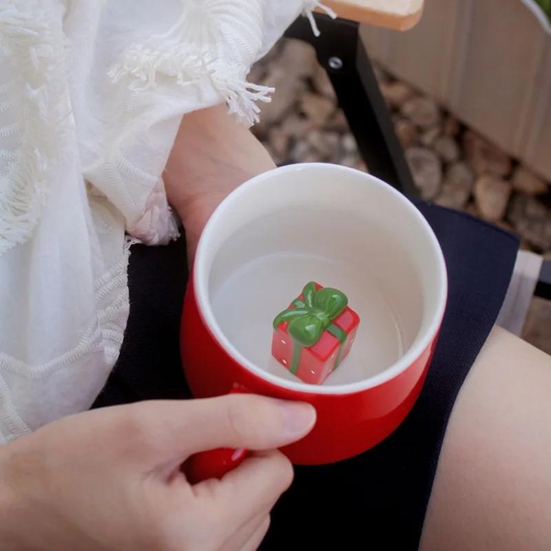 400ML Christmas Ceramic Coffee Cup Couple Cup Afternoon Tea Mug Milk Juice Mug Xmas Decoration Cute Cartoon 3D Gift Drinking Cup