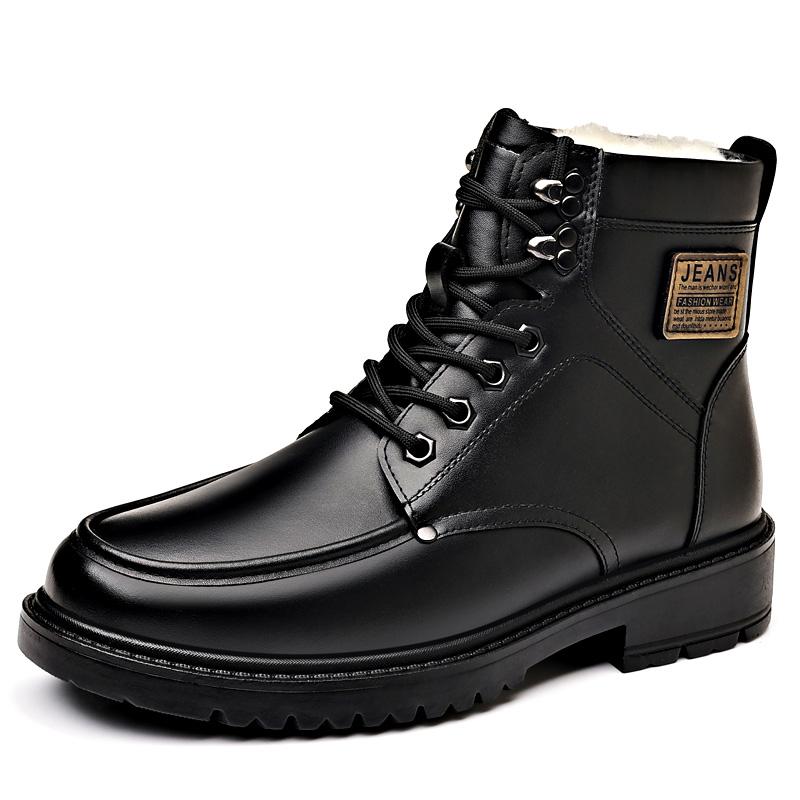 

Мужские короткие ботинки Зимняя Классика Качество Теплый Стиль Офисная или деловая работа Черные на толстой подошве высокие кожаные ботинки 44