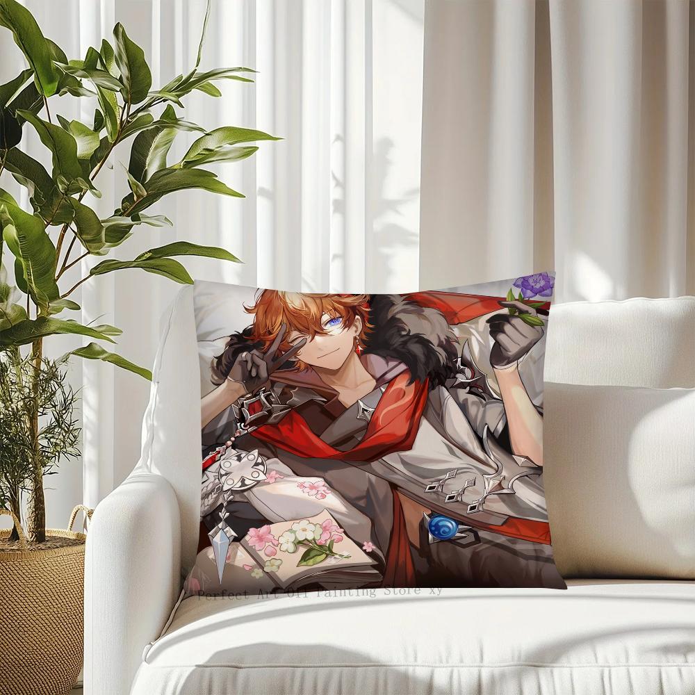 Game Anime Genshin Impact Tartaglia Pillow Case Square Pillow Cushion Cover Bedroom Sofa Room Decoration Casual Pillow Cover