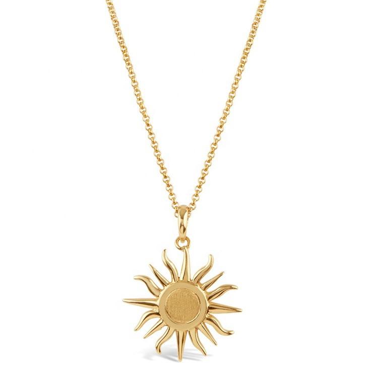 Stainless Steel Women'S Hawaiian Necklace, Gold Plated Brushed Sun Pendant Necklace Charm Necklace