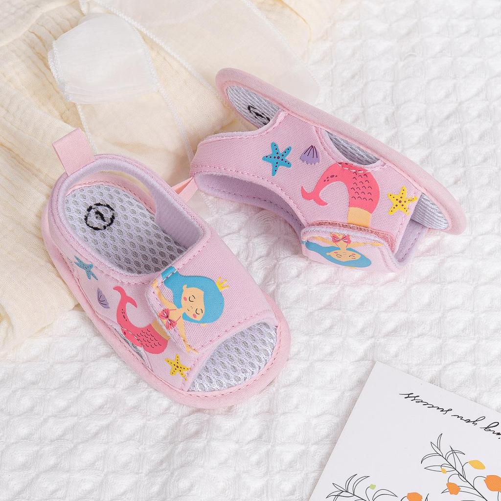Breathable Cartoon Open-Toe Baby Walking Sandals with Velcro and Soft Sole