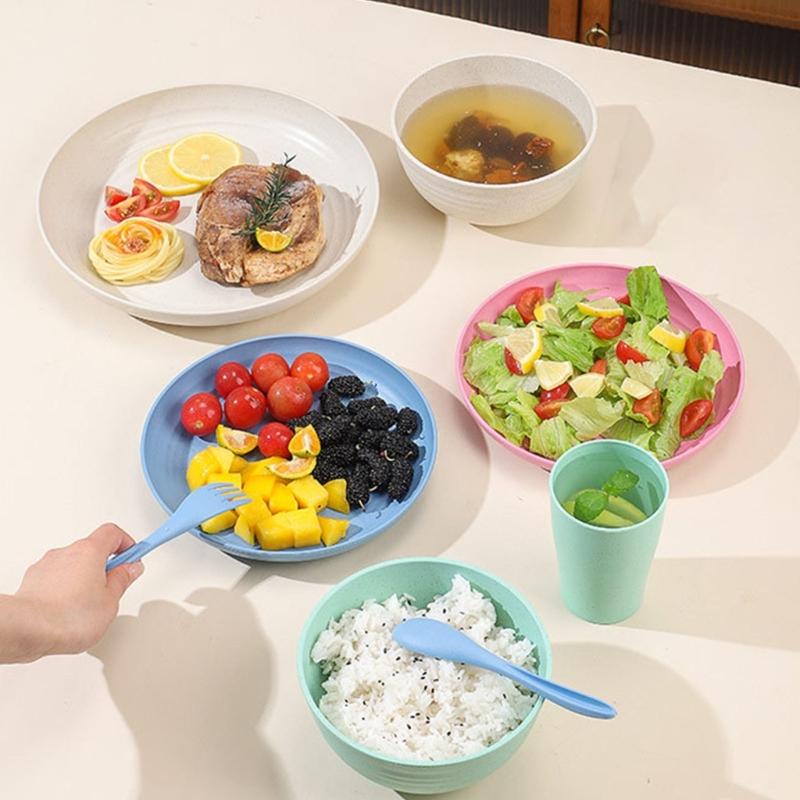 16-teiliges Weizenstroh Schalen und Teller Tassen Set Mehrzweck Leicht Wiederverwendbar Geschirr für Zuhause Küche Camping Gebrauch