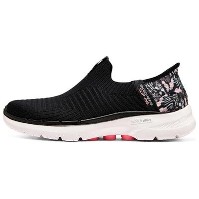 Go Walk 6 Slip-Ins Flash Technology Stoff Sport Minimalistisch Niedrig geschnitten Lifestyle Freizeit Schuhe Damen Sneaker Schwarz Rosa 124626-BKPK