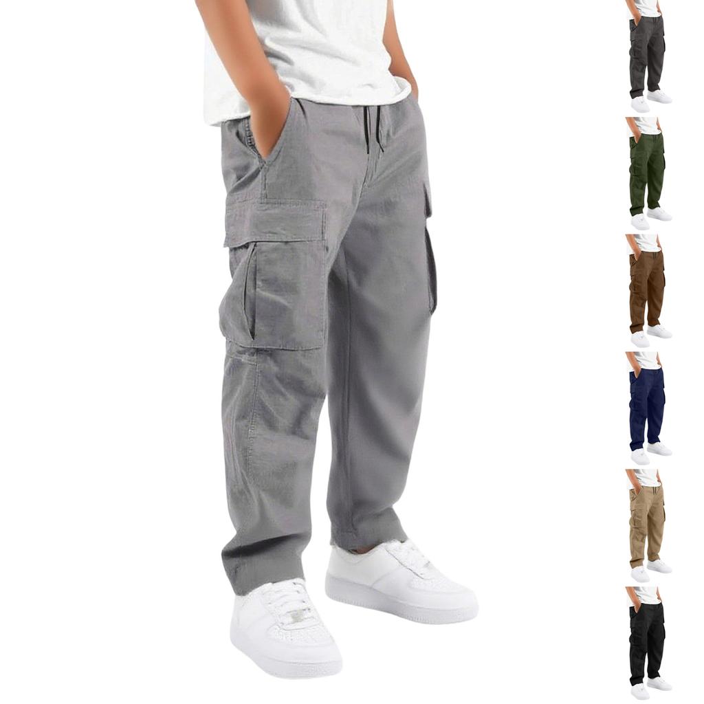 Boys' Elastic Waist Cargo Sweatpants with Multiple Pockets - Loose Fit Casual Jogger Pants for Big Kids