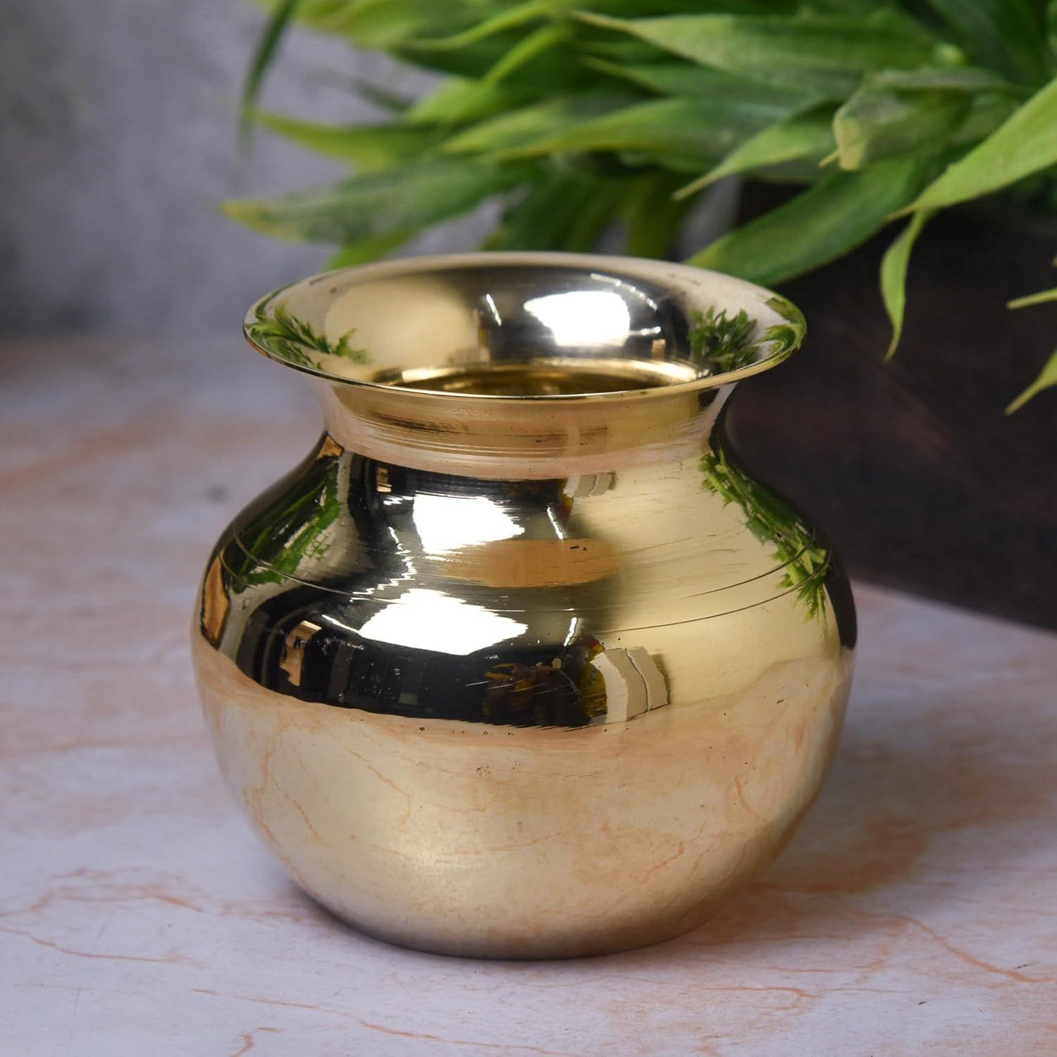 Neetu Arts | Pure Brass Lota Chambu Kalash | Traditional 3-Inch Heavy Brass Water Pot for