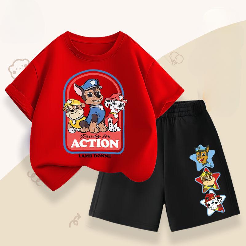 

PAW Patrol Summer New Style Boys Short Sleeved T-shirt Shorts Two-piece Set Children s Breathable Casual Outfits Kids Top 110