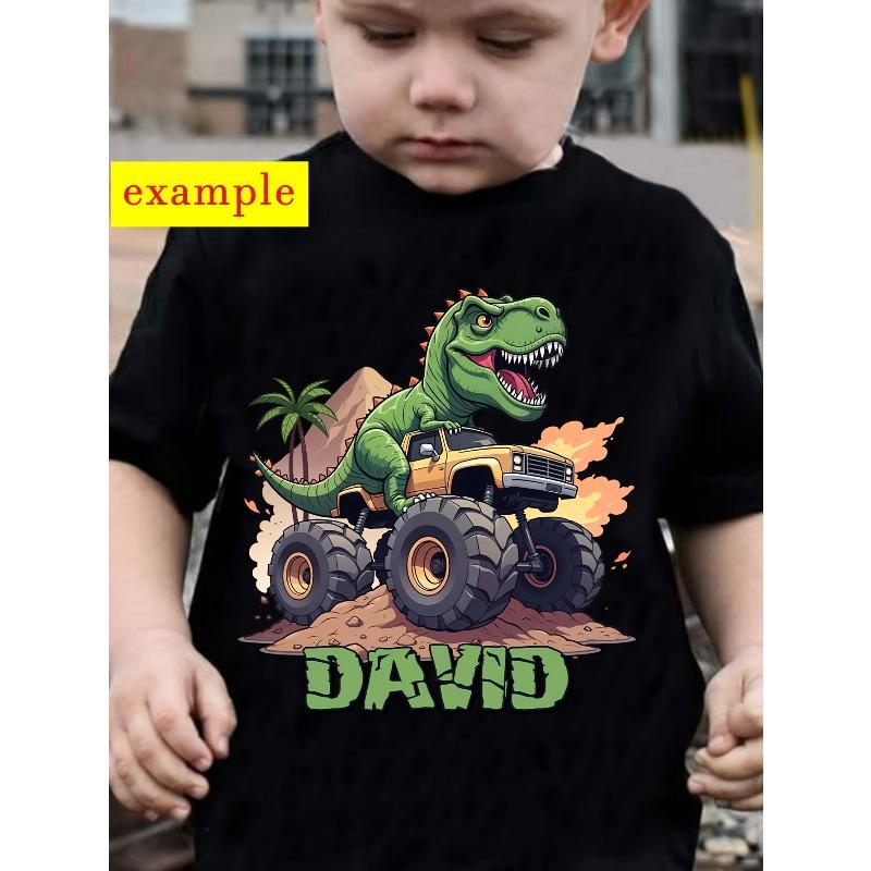 

European sizes Custom Model for Boys, Personalized Name, Dinosaur Print, Stylish And Versatile Casual T-Shirt 98cm чёрный