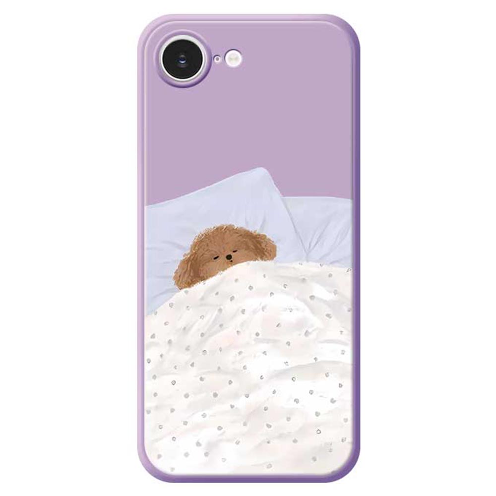 For iPhone 16e Case Cute Sleeping Dog Pattern Printing Straight Edge TPU Phone Back Cover