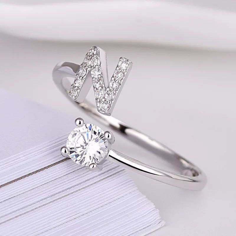 Shining 26 Letters Adjustable Rings Initial A-Z Alphabet Opening Ring For Women Charm Jewelry Gift