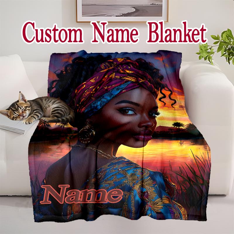 1pc Comfortable Home Print Throw Blanket, Beautiful Black Female Blanket For Bed and Sofa Use, Special Present For Family