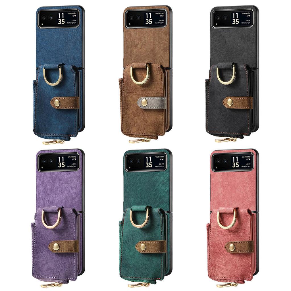 Funda de Cuero Moto Razr60 Ultra con Ranuras para Múltiples Tarjetas y Soporte de Anillo