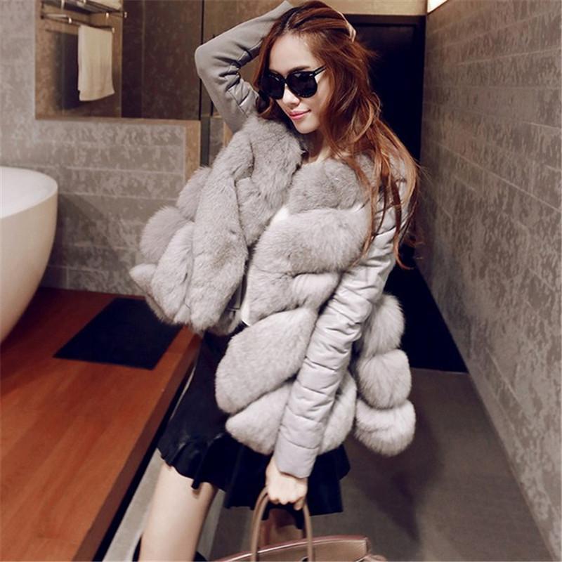 

Зимняя куртка из искусственного меха лисы с вставками из искусственного меха, короткая женская, из искусственного кроличьего меха, разборная, с длинным рукавом, жилет, большого размера, тонкая S серый