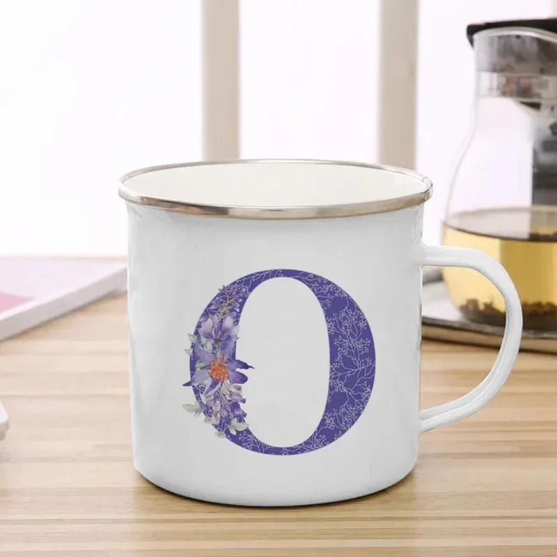 Drinks Water Milk Cups 26 Initials Letter Purple Flower Print Enamel Mug Coffee Cup Thermal Coffee Cup To Carry Cupshe Drinkware
