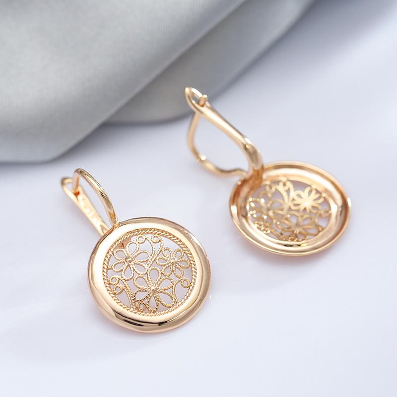 Luxury Rose Gold Boho Earrings For Women Glossy Metal Flower Dangle Earrings High Quality Daily Fine Jewelry New