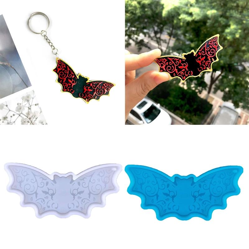 DIY Shiny Halloween Bat Keychain Silicone Mold with Hole for DIY Luggage Tag Resin Casting Mold Trinket Earring Pendant