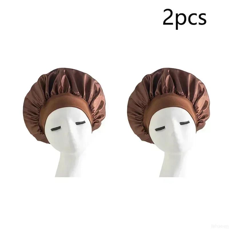 Women Night Sleep Hair Caps Silky Bonnet Satin Double Layer Adjust Head Cover Hat Shower Cap for Curly Hair Styling Accessories