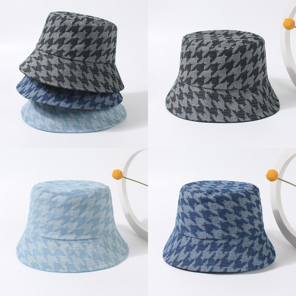 Women's Fisherman Hat Autumn Winter Korean Fashion Plaid Bucket Hat Adjustable Sun Protection