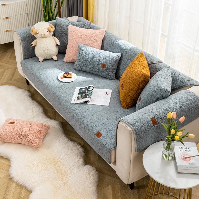 Winter Thickening Lambswool Sofa Cushion Non-Slip Simple Cute Fabric Seat Cover Pillow for Cozy Home