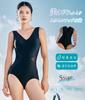 Sleeping Sheep V-Neck See-Through One-Piece Swimsuit with Elegant Back and Black (JP, Alphabet, M, Black)