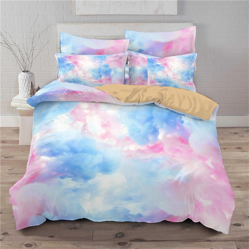 Regenbogen Bettwäsche-Set 3D-Druck Wolken Himmel Rosa Blau Queen Size Mikrofaser Bettwäsche Goldener Stern Bettbezug Schlafzimmer Dekoration