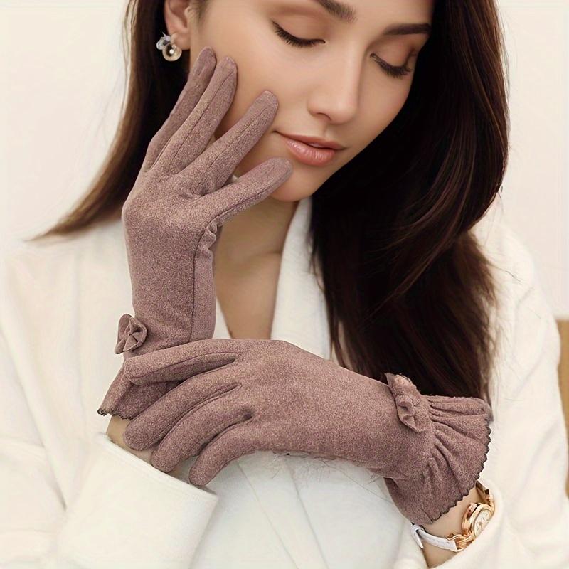 Women's Elegant Gloves Warm, Stretchy & Comfortable | Ruffled Cuff with Bow Detail | Cold-Weather Protection | Hand Washable