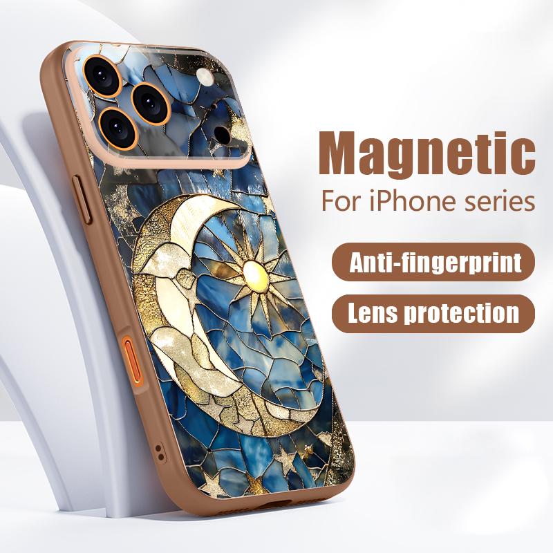 Vintage European Style Case For iPhone 17 Pro Max Funda iPhone 16 15 14 13 Pro Max Magnetic For Magsafe Hybrid Slim Matte Cover Moon Stars Pattern