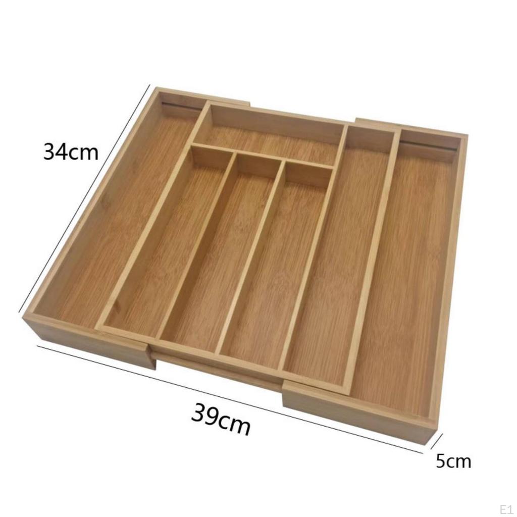 Bamboo Drawer Organizer Adjustable Expandable Wooden Utensil Tray with Sliding
