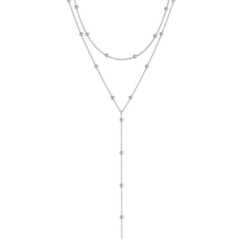 European and American Fashion Simple Y-Necklace with Tassel Round Beads, Multi-Layer Versatile Clavicle and Chest Chain for Women