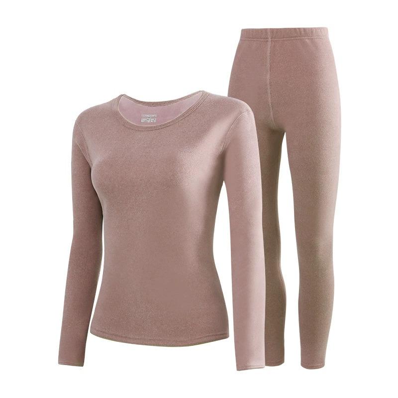 Men's & Women's Warm Velvet Underwear Set - Autumn/Winter, Cationic Brushed, Camel Hair