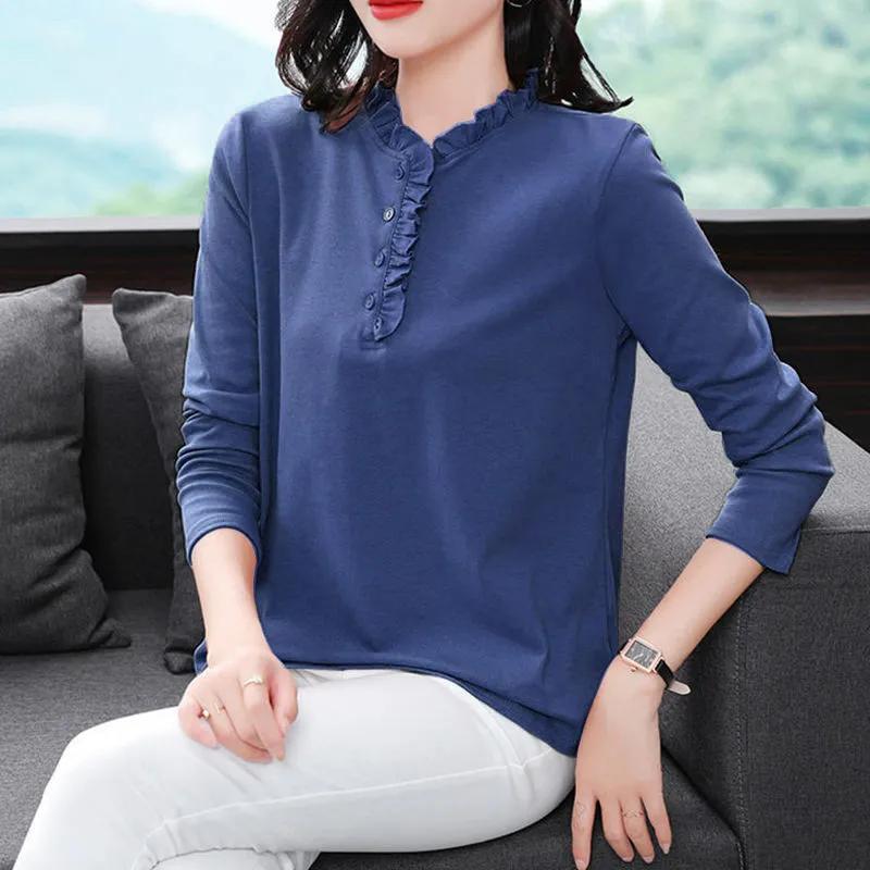Long-sleeved T-shirt For Women 2024 Spring New Style Middle-aged Women's Loose Large Size Tops And Bottoming Shirts