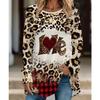Plus Size Women Fashionable Personality  Leopard Printed Comfy Long Sleeve Round Collar T-shirt Casual Baggy Mid Length Tee Tops