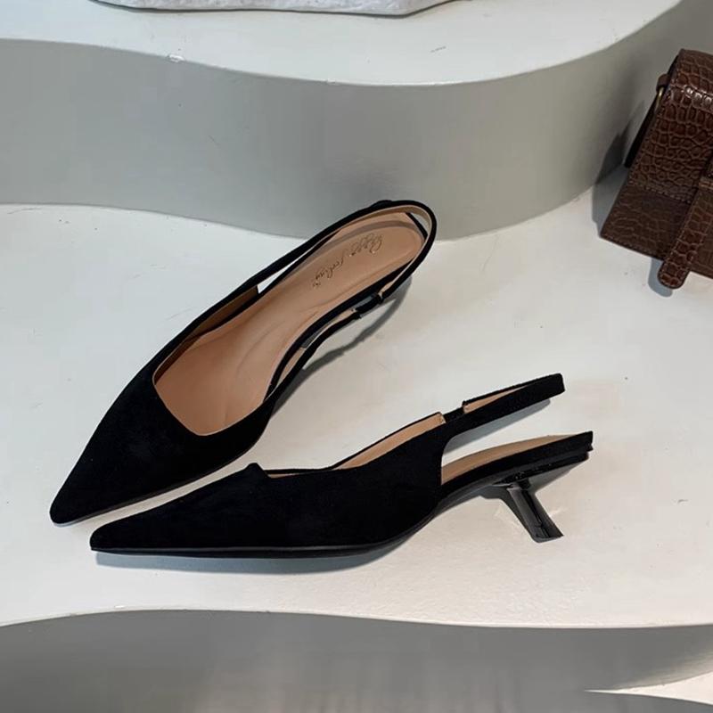 

Модная SUOJIALUN 2024 Осень Женские Босоножки Мода Острый Носок Неглубокие Слипоны Слингбэк Сандалии Тонкий Средний Каблук Женские Элегантные Туфли 35 чёрный