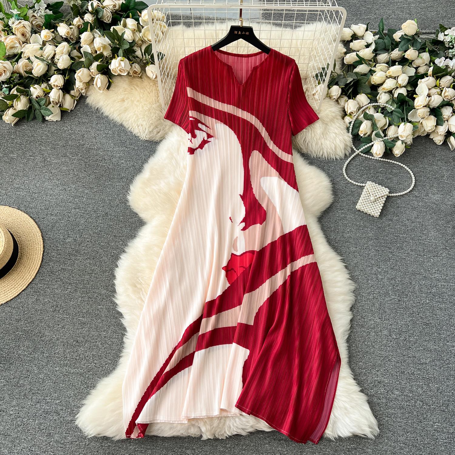 

Высококачественное плиссированное темпераментное платье для женщин, новый дизайн, облегающее длинное праздничное платье с принтом Senseprinted One Size красный