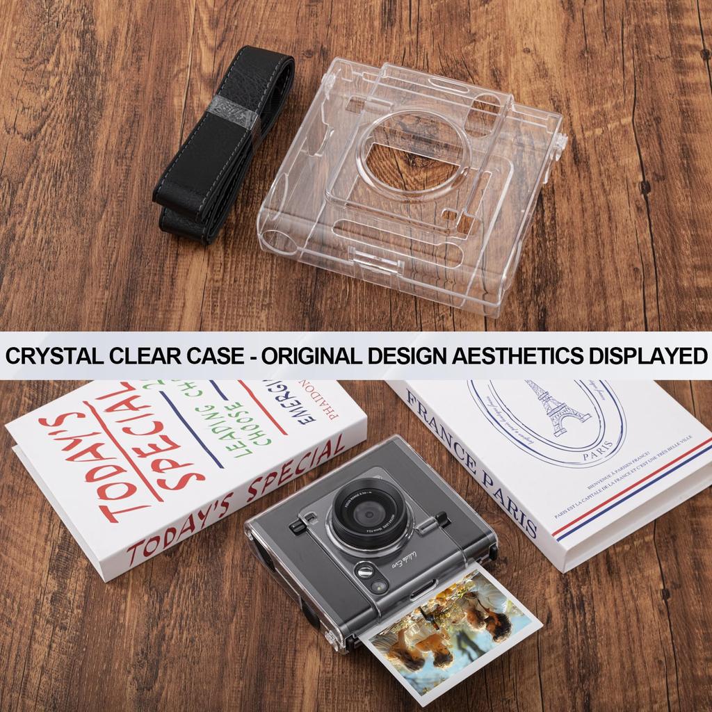 HIYQIN Clear Case for Fujifilm Instax Wide EVO 2-in-1 Hybrid Instant Film Printer Camera, Clear Cover Protective Shell with Shoulder Strap