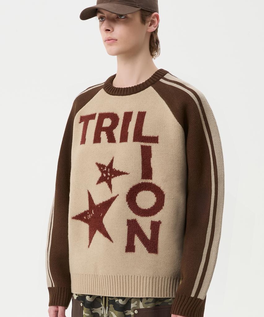 TRILLION Washable Raglan Hairy Graphic Track Knit_Beige