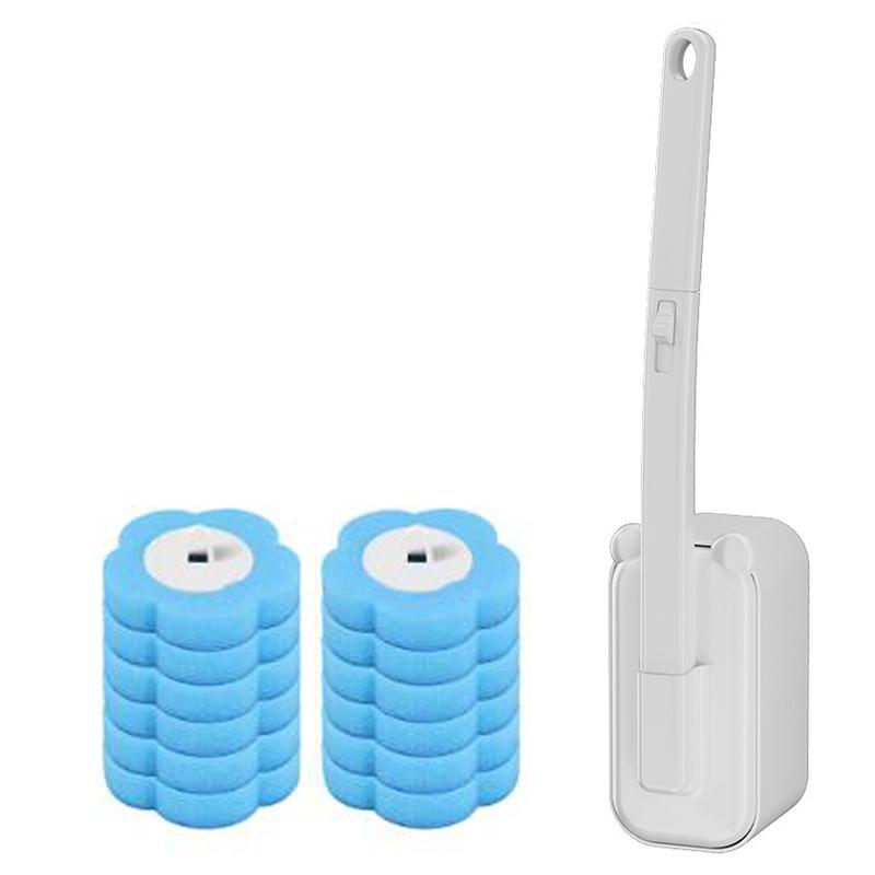 Disposable Toilet Brush Set Wall Mounted with Replaceable Refill Heads Cleaning Tool with Storage Holder Bathroom Cleaner Kit