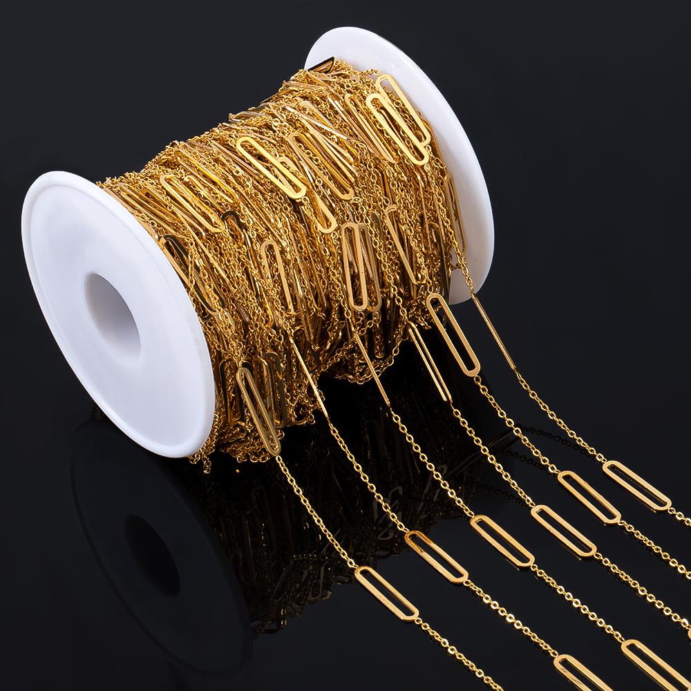 No Fade 1Meter Stainless Steel Gold Plated Embossed Link Chains DIY Women Men Necklaces Bracelets Jewelry Making Bags Chain Bulk