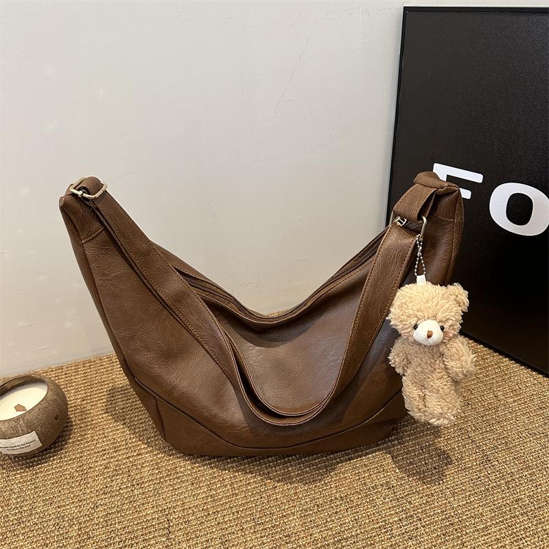 

Large Capacity Chic Minimalist Soft Leather 2024 Spring Korean-Style Shoulder Bag for Women Without Pendant кавовий