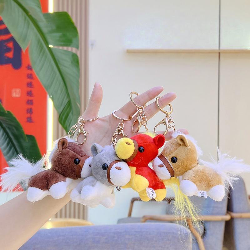 Cartoon Plush Pony Keychain Cute Stuffed Animal Horse Key Ring Bag Pendant Backpack Hanging Decoration Horse Year Gift