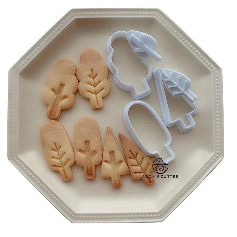 3D Cartoon House Cookie Stamp Mold Forest Tree DIY Baking Tools Cookie Cutter Fondant Biscuit Cake Decorating Mould Cookie Tools