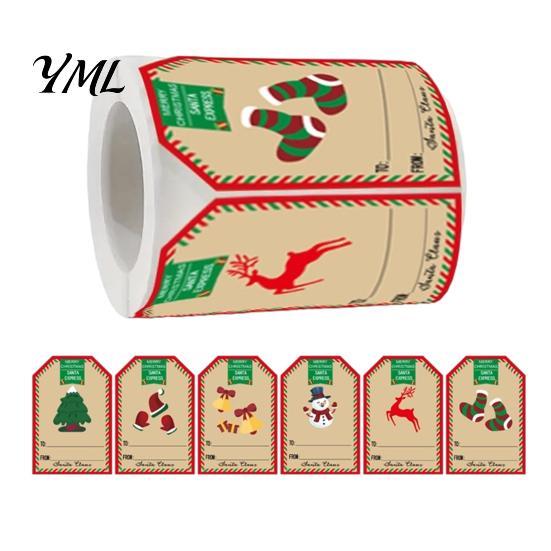 Christmas Tree Snowman Elk Decals 250PCS/Roll Tags, Self Adhesive Labels with Writing Surface, Holiday Decorative Stickers Seasonal Packaging